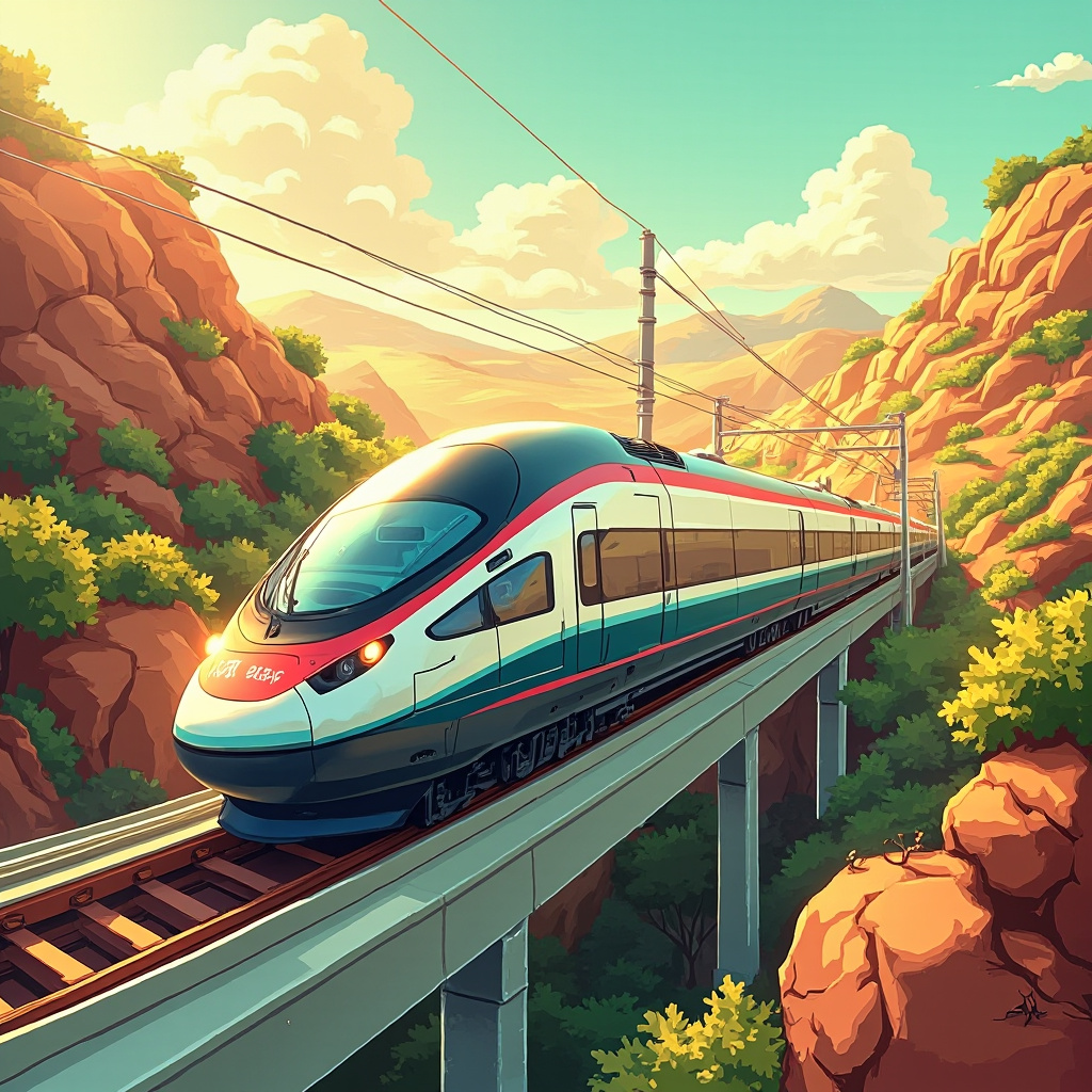 High-speed Rail in Cute Cartoon Hand-drawn Style