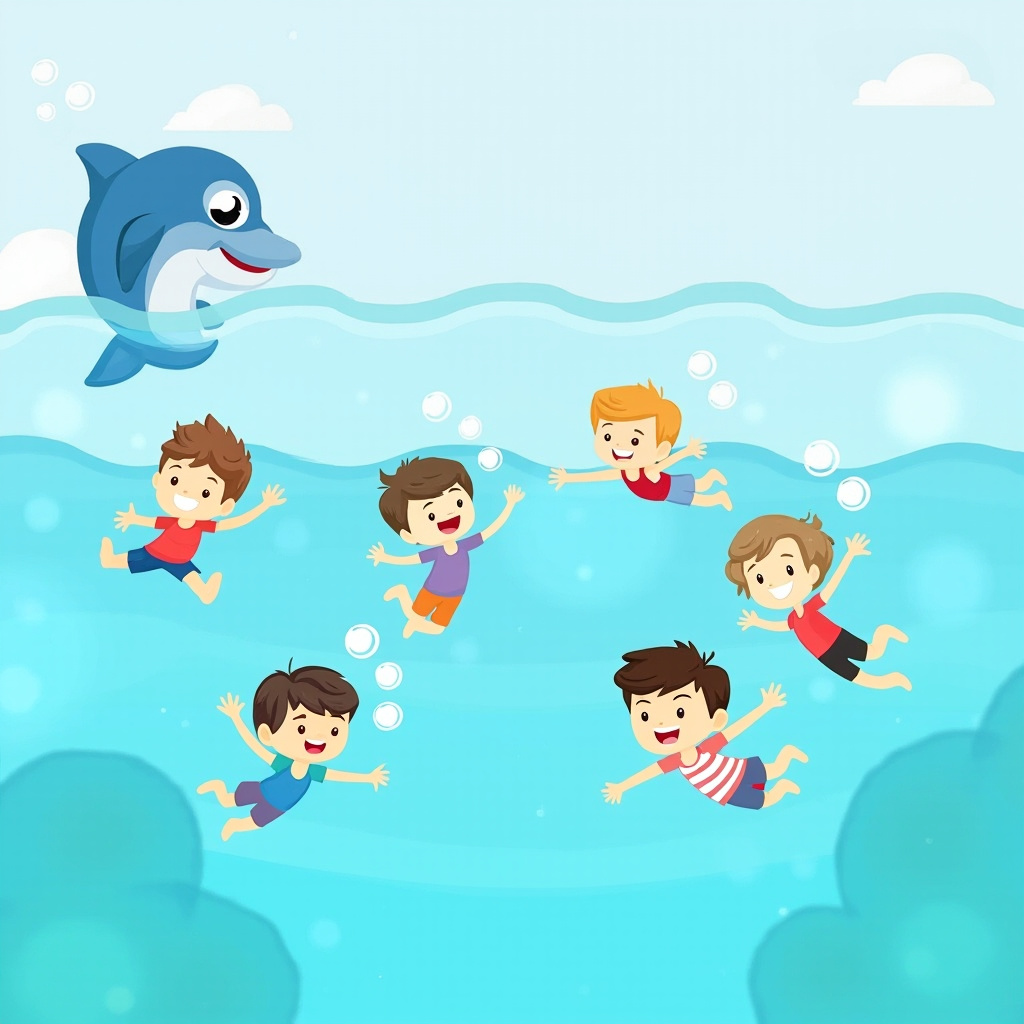 Swimming Diving Cartoon Scene